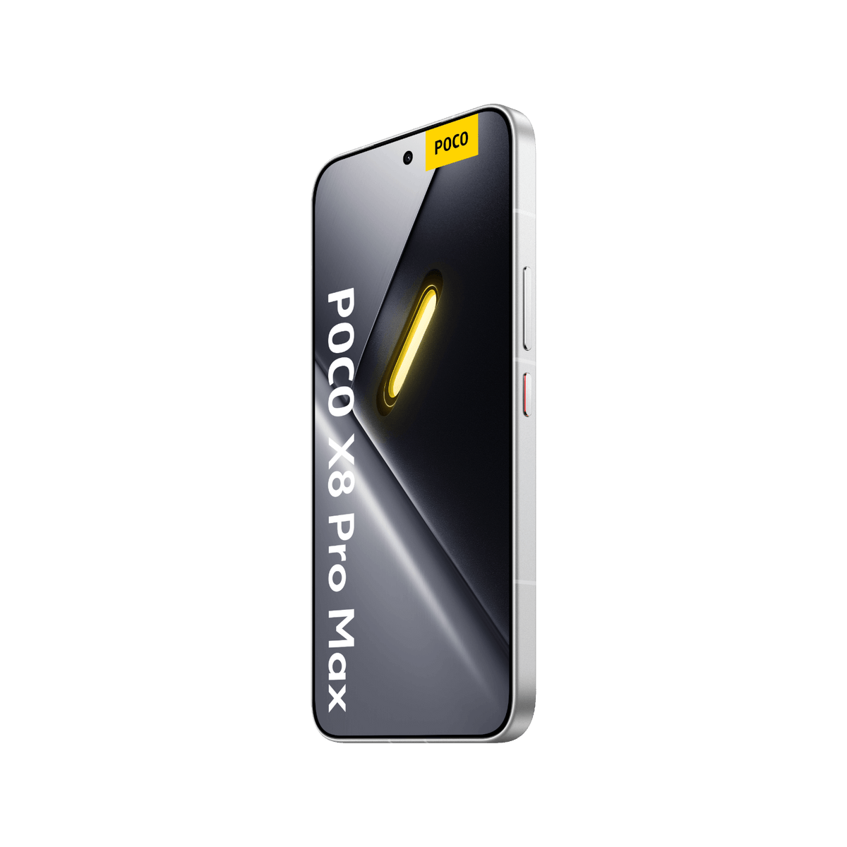 Smartfon POCO X8 Pro Max Biały Przedni prawy bok