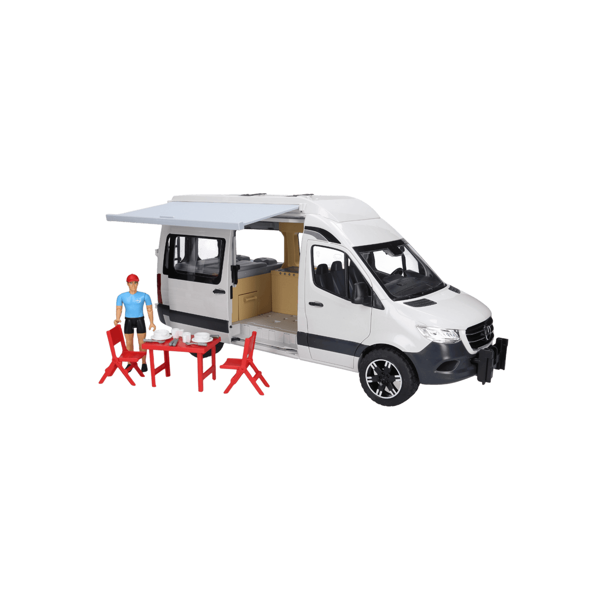 Kamper BRUDER Mercedes Sprinter z figurką i akcesoriami.