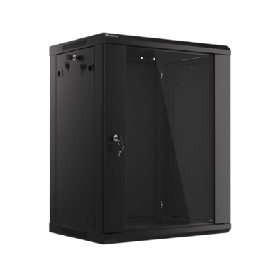 Szafa rack Lanberg 19" 15U 600x450mm wisząca V2 Drzwi szklane Czarny.