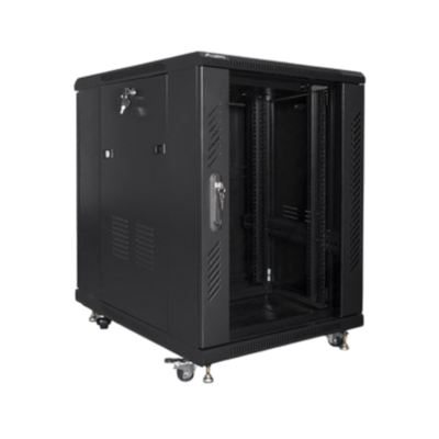 Szafa rack Lanberg 19" 15U 600x800mm stojąca Drzwi szklane Czarny.