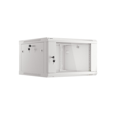 Szafa rack Lanberg 19" 6U 600x600mm wisząca V2 Drzwi szklane Szary.