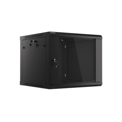 Szafa rack Lanberg 19" 9U 600x600mm wisząca V2 Drzwi szklane Czarny.