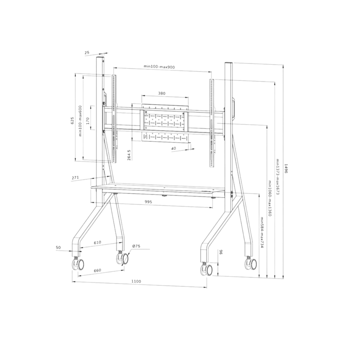 Stojak podłogowy do TV Neomounts FL50-525BL1 55" - 86" VESA 76kg.