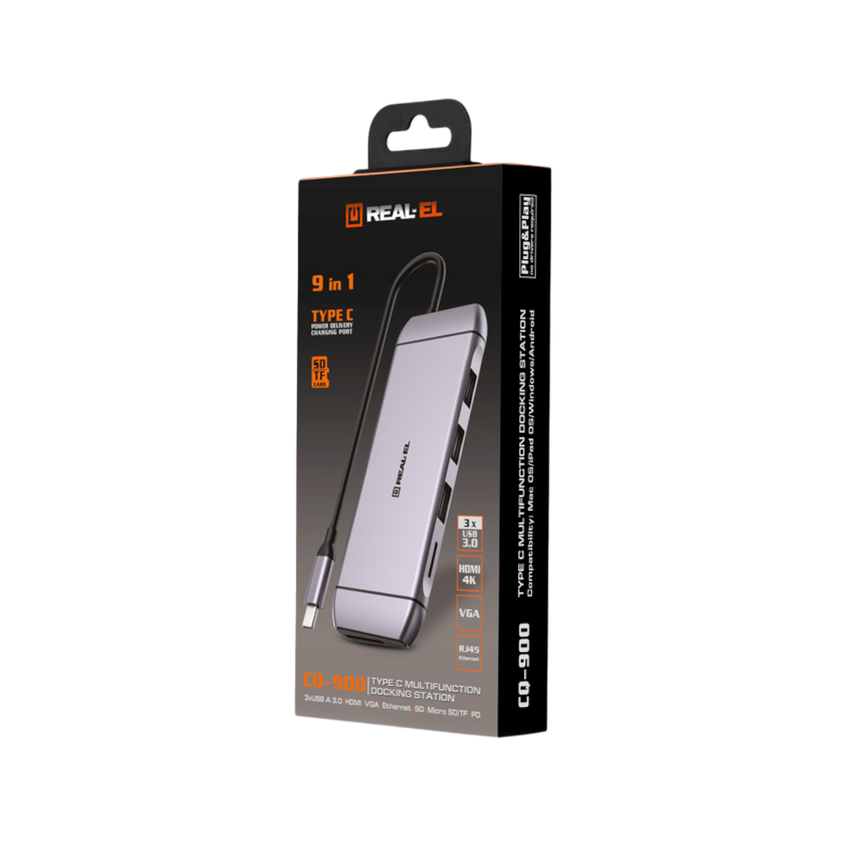 Wielofunkcyjna stacja dokująca REAL-EL CQ-900 USB-C.