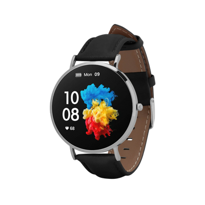 Smartwatch Garett Verona Srebrno-czarny skórzany.