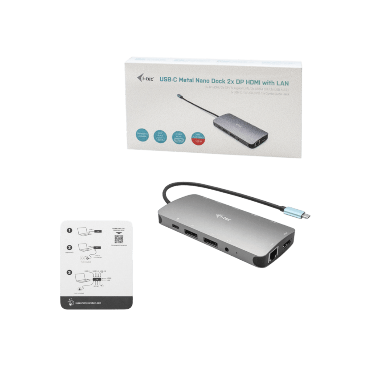 Stacja dokująca i-tec USB-C Metal Nano Stacja Dokująca 3x Display 2x DP 1x HDMI LAN Power Delivery 100 W.