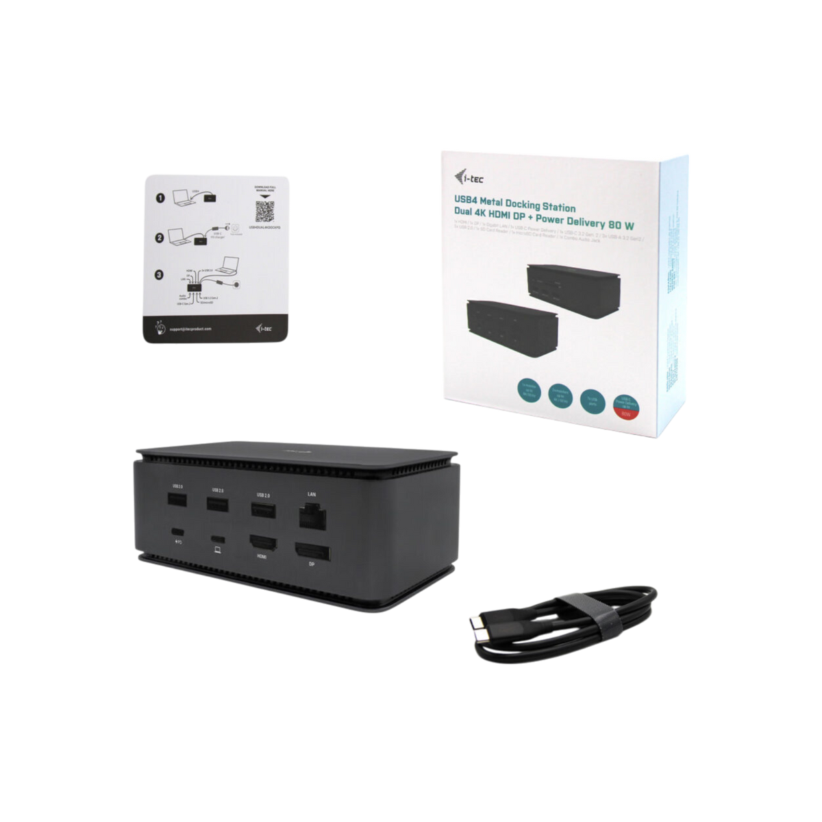 Stacja dokująca i-tec USB4 Metal Docking station Dual 4K HDMI DP + Power Delivery 80 W.