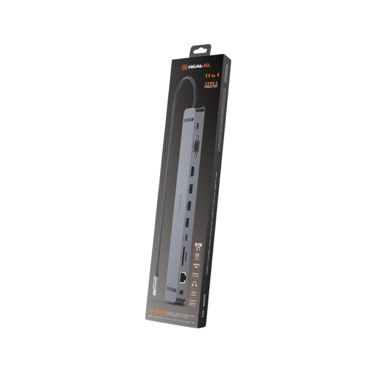 Wielofunkcyjna stacja dokująca REAL-EL CQ-1000 USB-C.