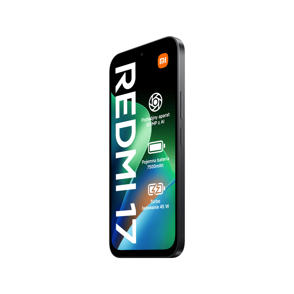 Smartfon Redmi 17 Czarny, Przedni, prawy bok