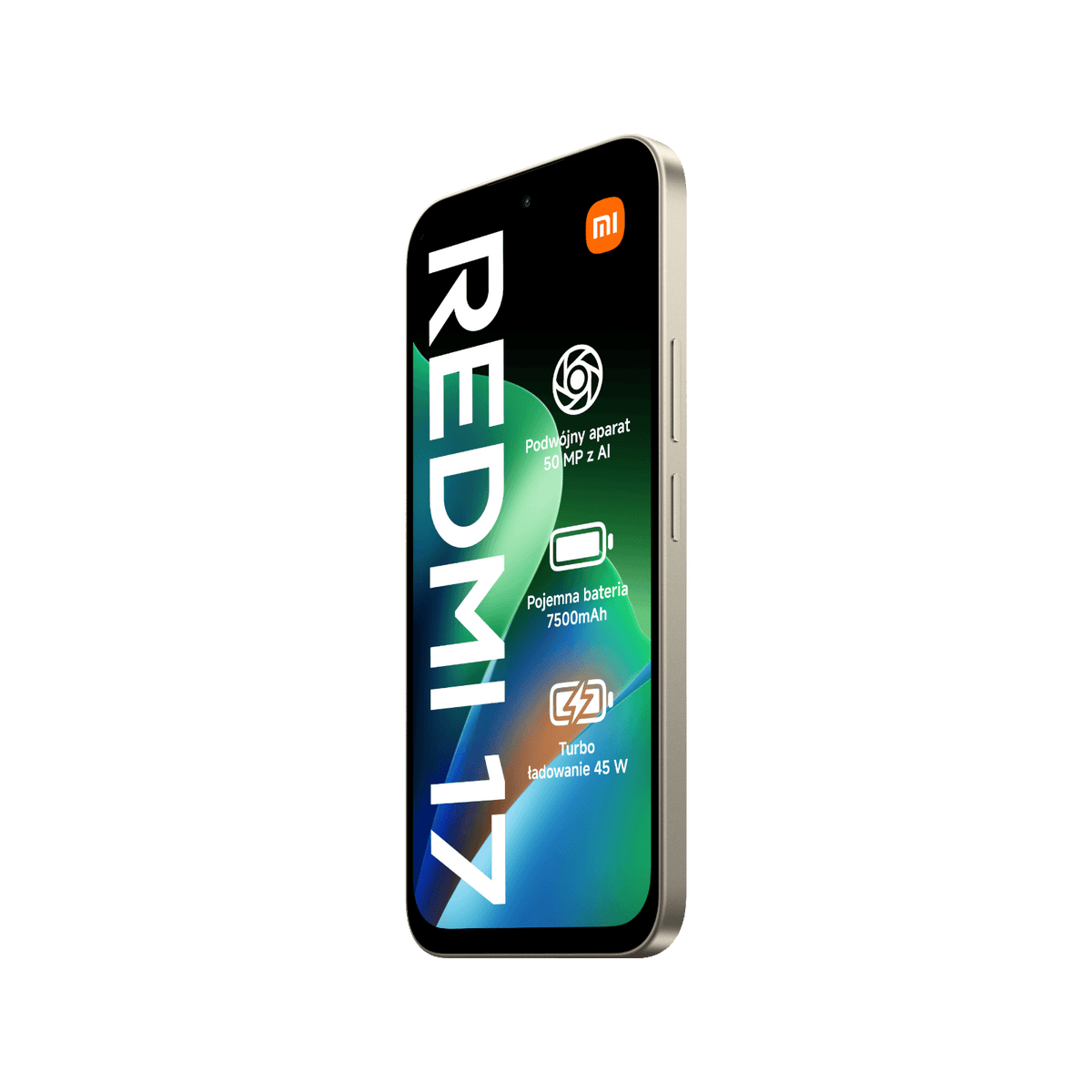 Smartfon Redmi 17 Zielony, Przedni, prawy bok
