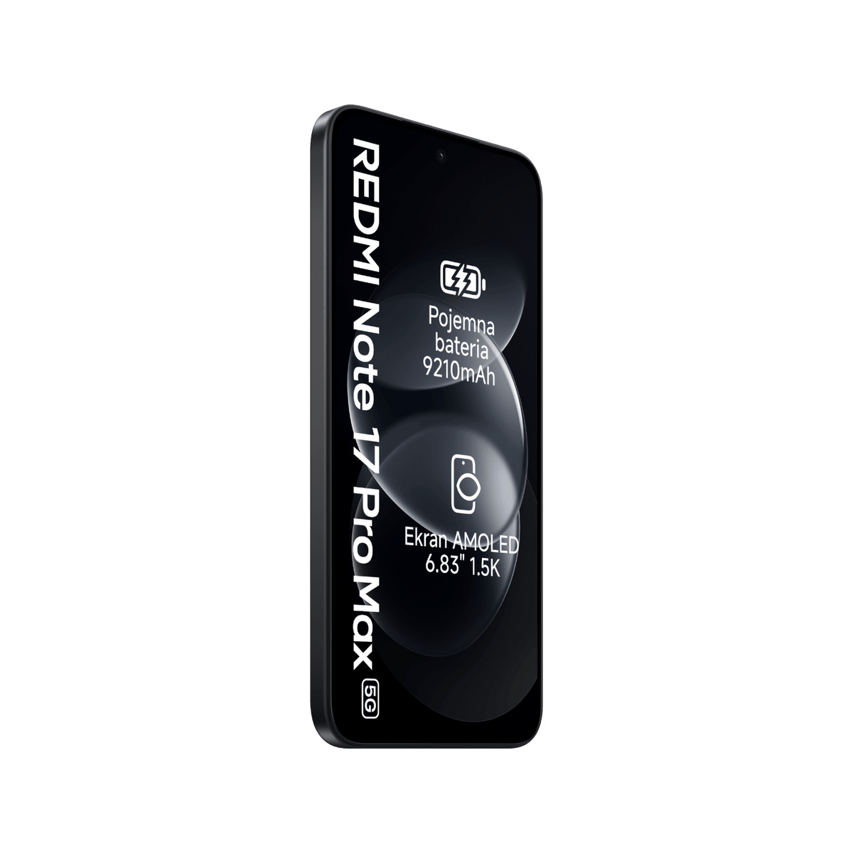 Smartfon Redmi Note 17 Pro Max 5G Czarny Przedni lewy bok