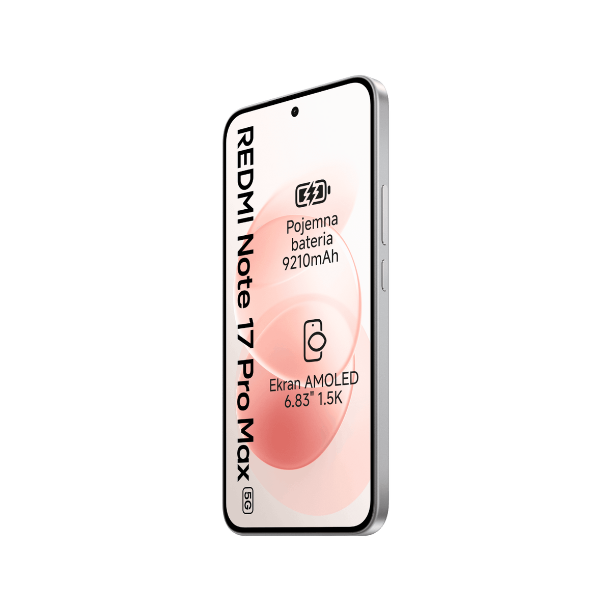 Smartfon Redmi Note 17 Pro Max 5G Biały Przedni prawy bok