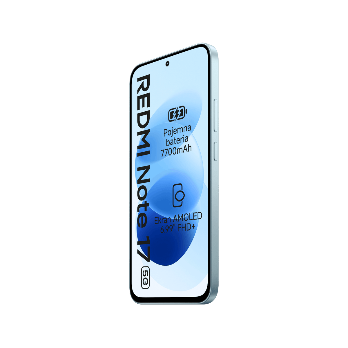 Smartfon Redmi Note 17 5G Niebieski Przedni prawy bok