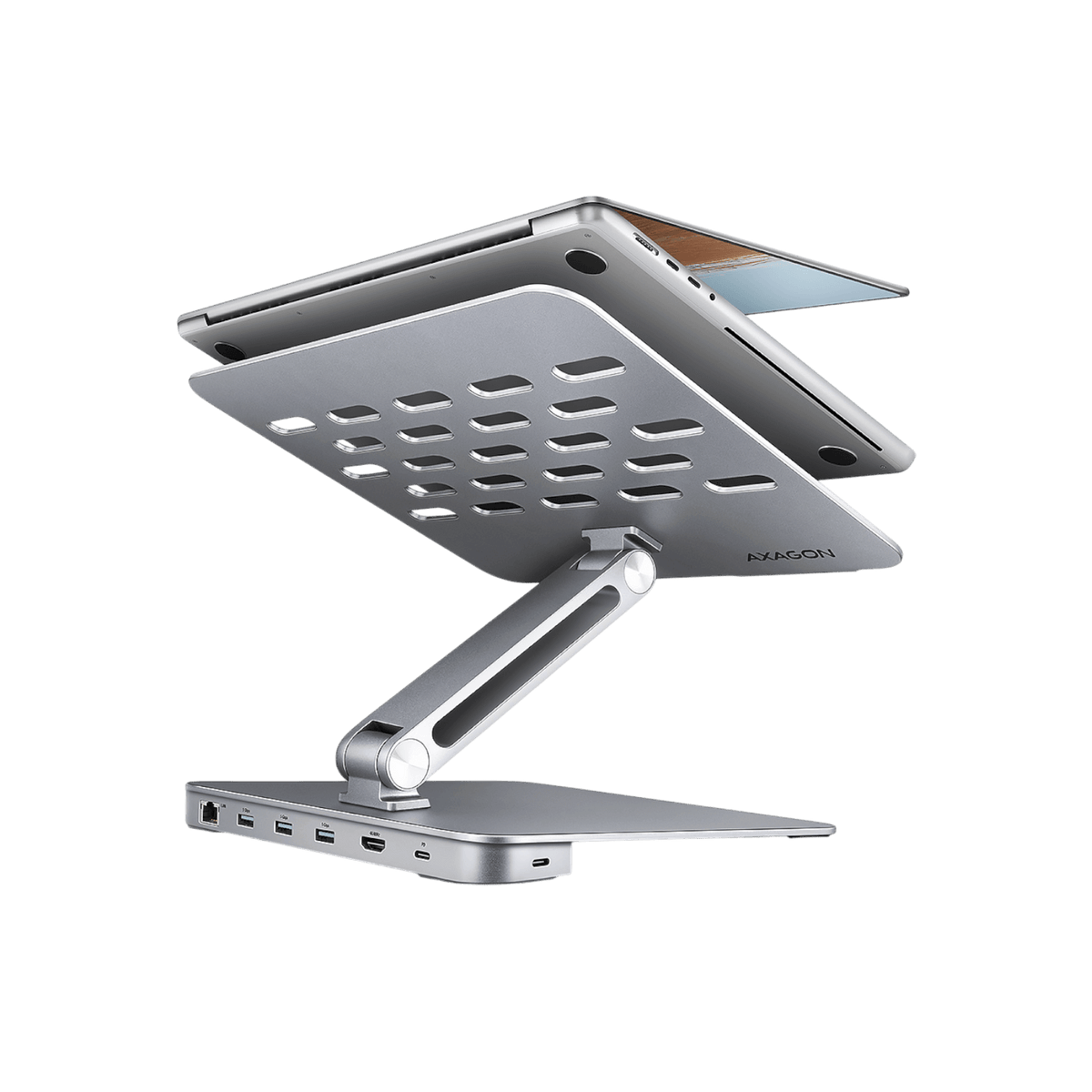 Stojak na laptopa z stacją dokującą AXAGON HMC-STND USB-C 7w1 Power Delivery 100 W.