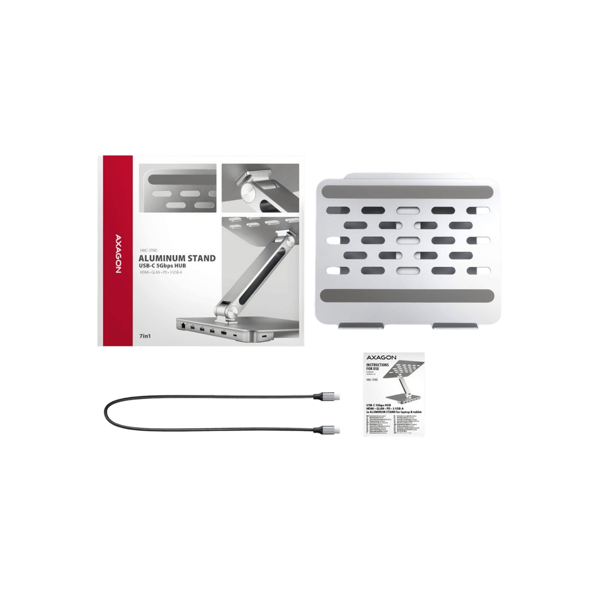 Stojak na laptopa z stacją dokującą AXAGON HMC-STND USB-C 7w1 Power Delivery 100 W.