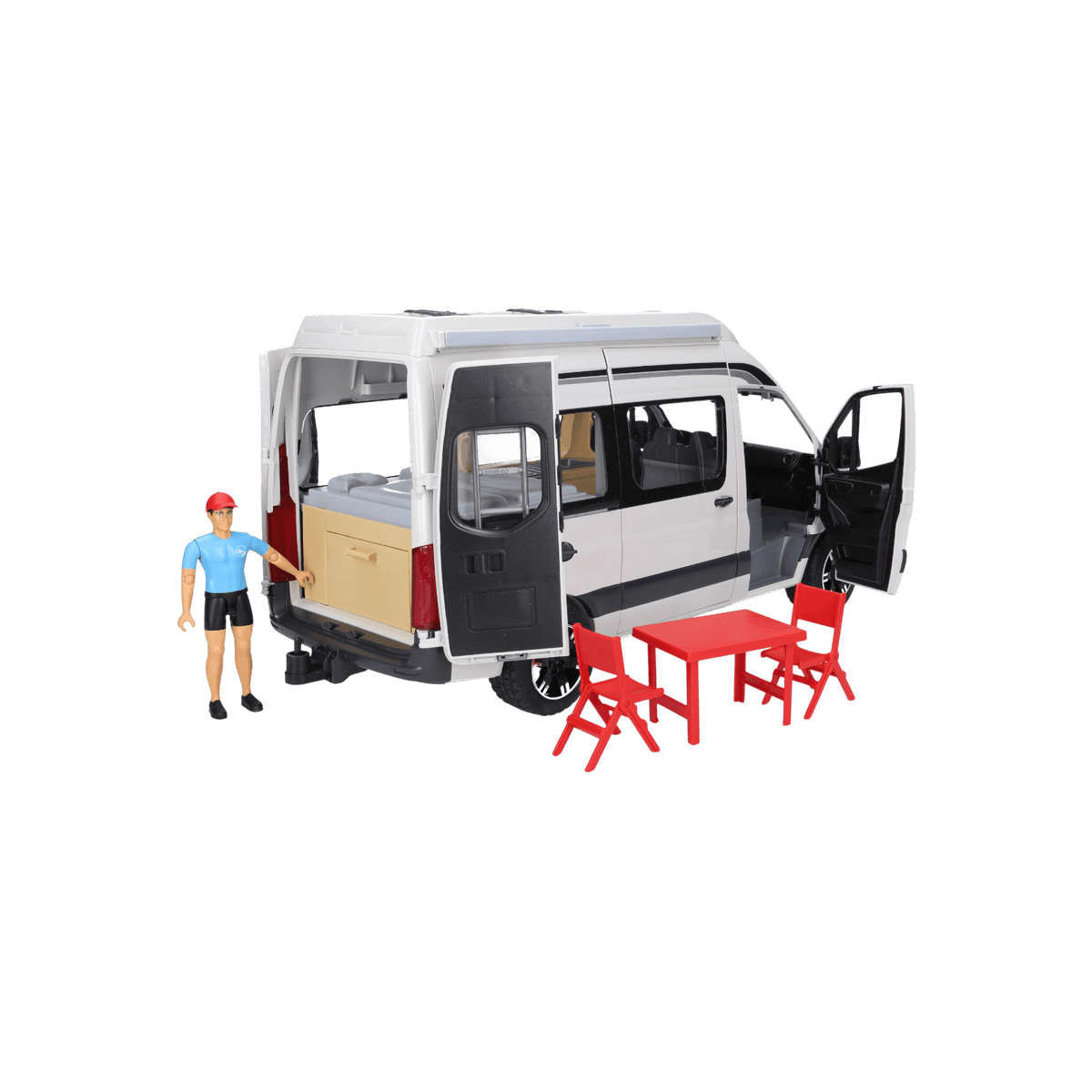 Kamper BRUDER Mercedes Sprinter z figurką i akcesoriami.