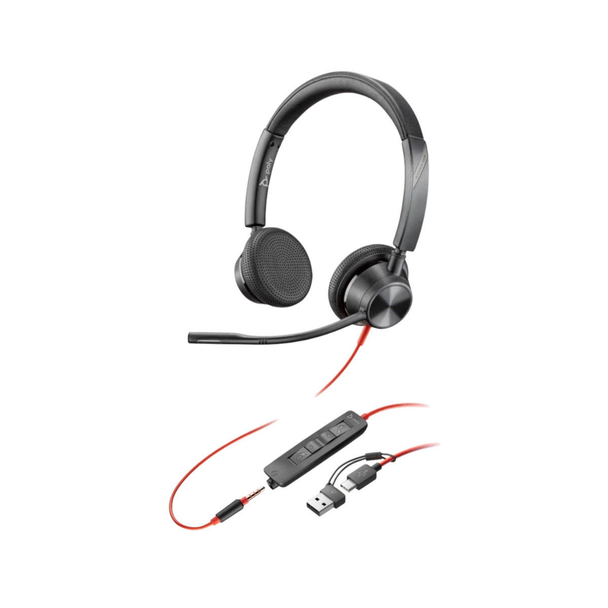 Słuchawki przewodowe nauszne Poly Blackwire 3325 ST MS USB-C 3.5mm adapter USB-C/A.