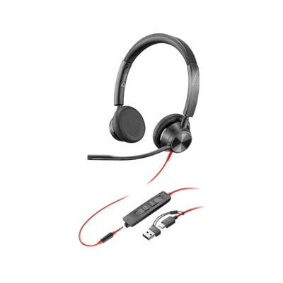 Słuchawki przewodowe nauszne Poly Blackwire 3325 ST MS USB-C 3.5mm adapter USB-C/A.