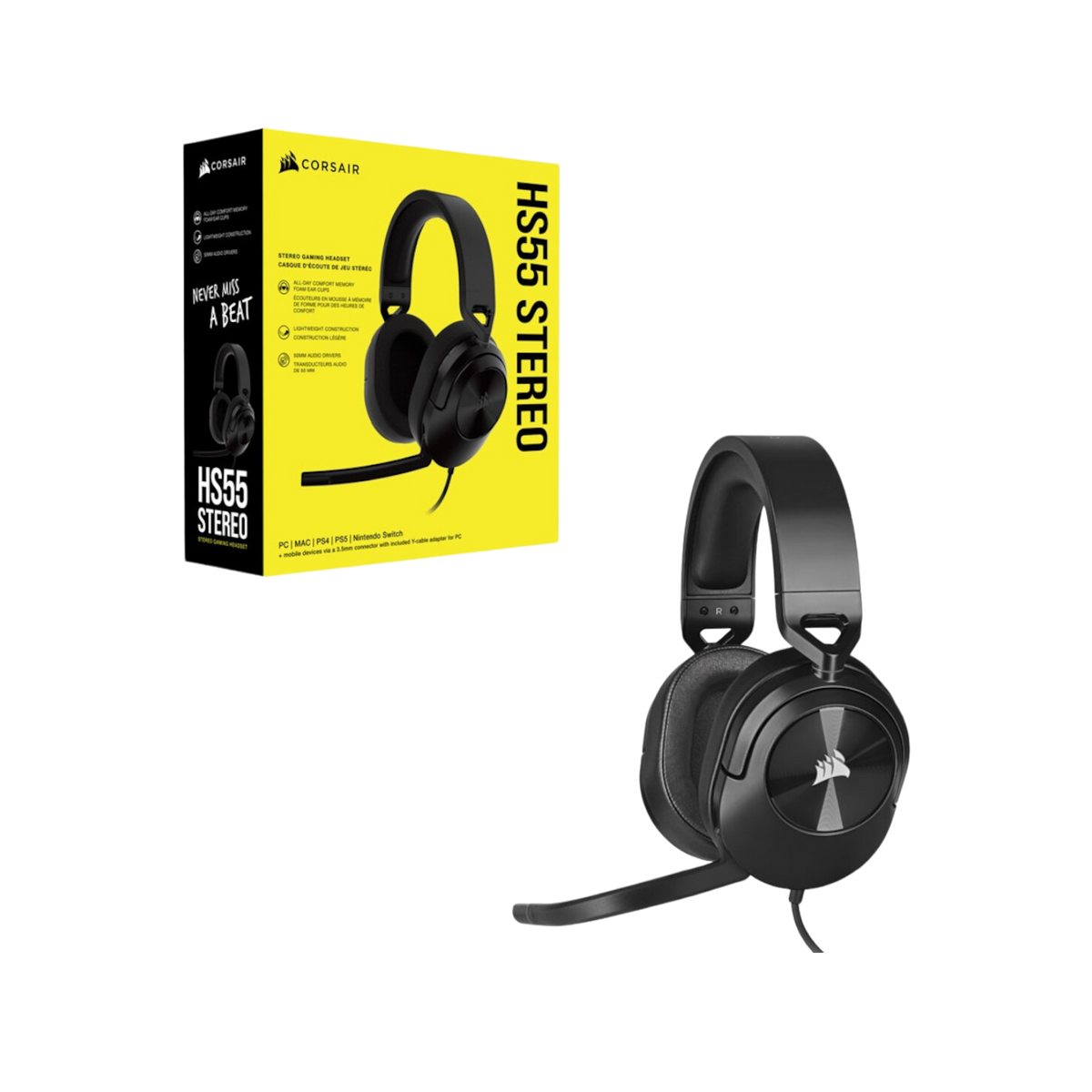 Słuchawki gamingowe przewodowe nauszne Corsair HS55 Stereo Carbon.