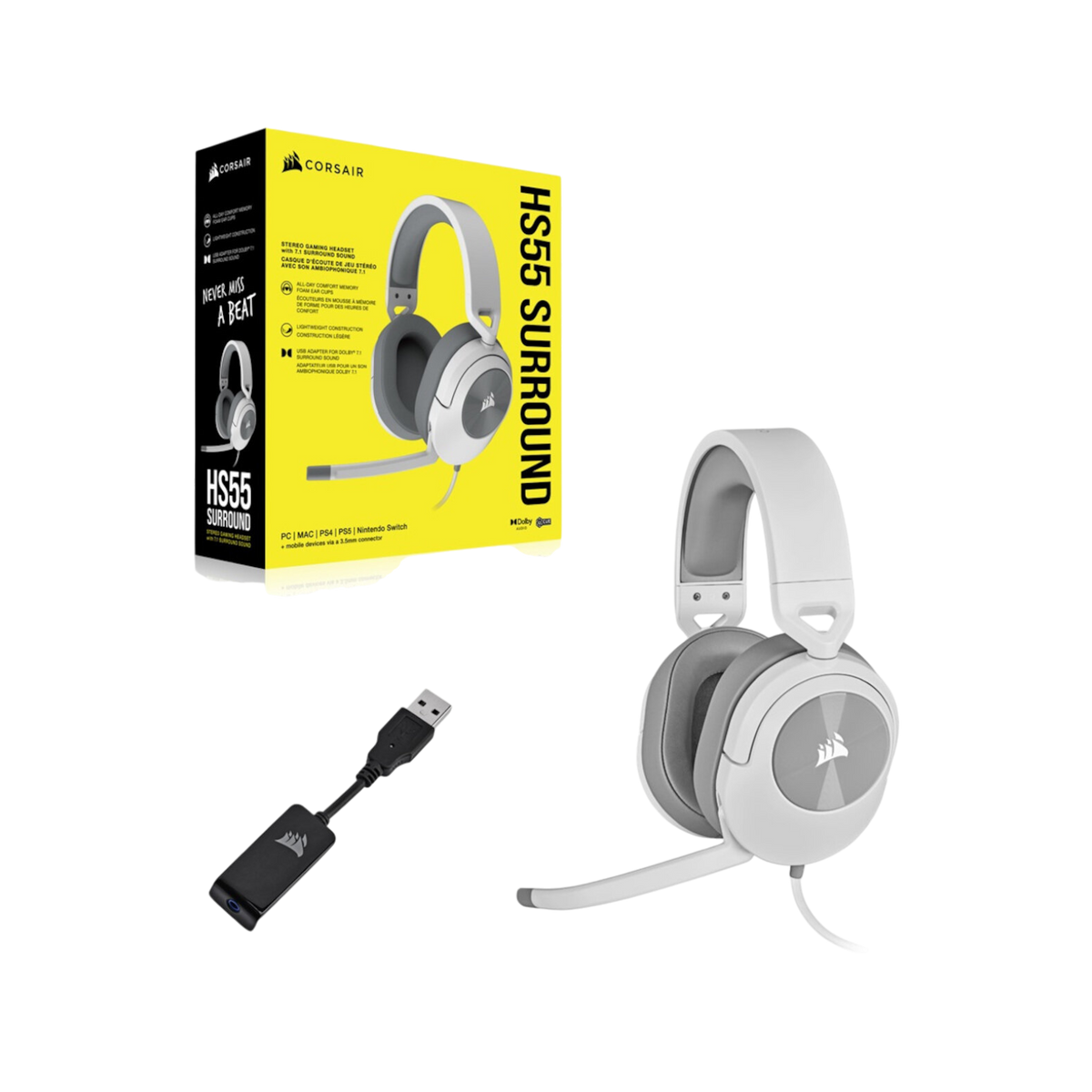 Słuchawki gamingowe przewodowe nauszne Corsair HS55 Surround Biały.