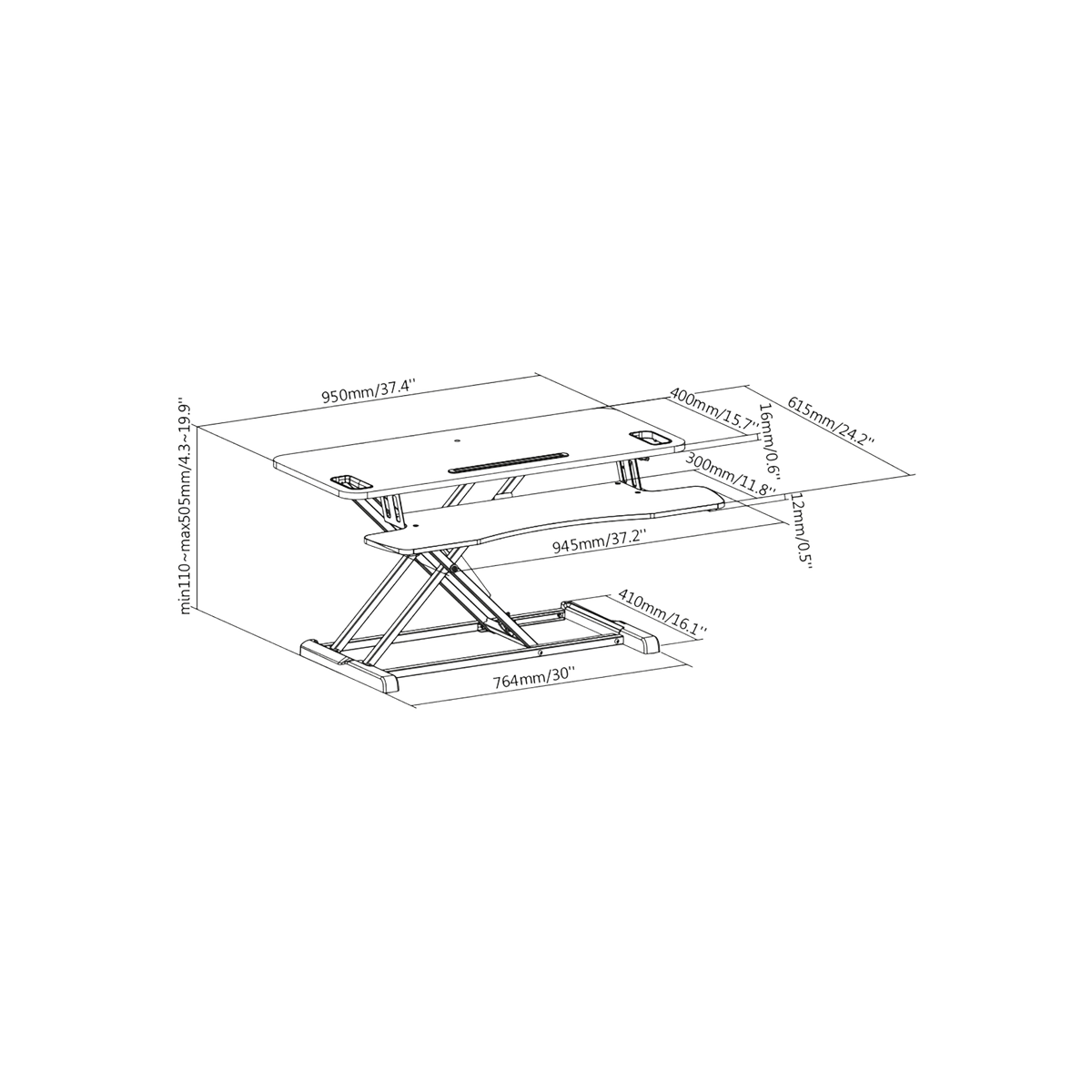 Ergonomiczna regulowana nakładka na biurko Digitus DA-90380-1.