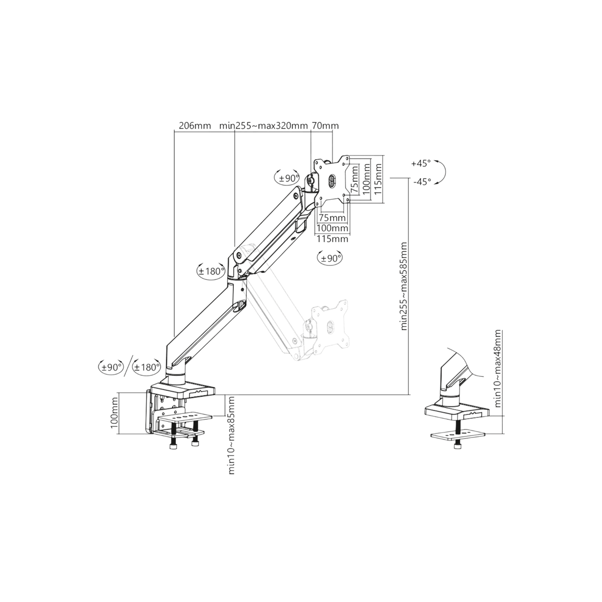 Uchwyt biurkowy na dwa monitory Digitus DA-90427 15" - 35" VESA 15kg.