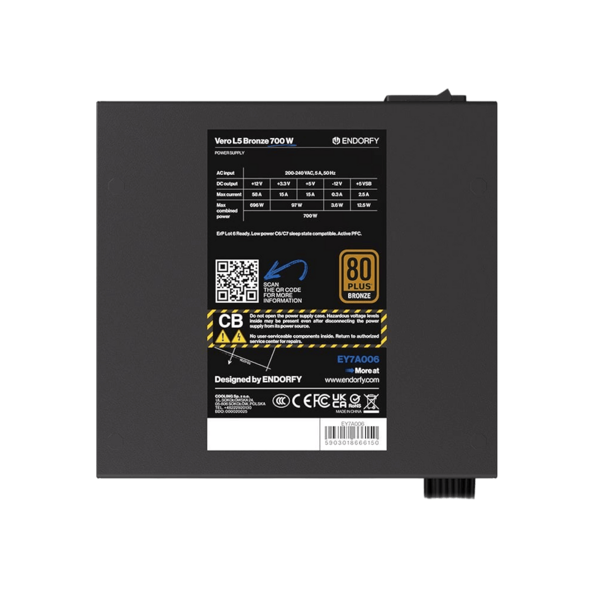 Zasilacz komputerowy Endorfy Vero L5 Bronze 700W EY7A006 80 Plus Bronze.