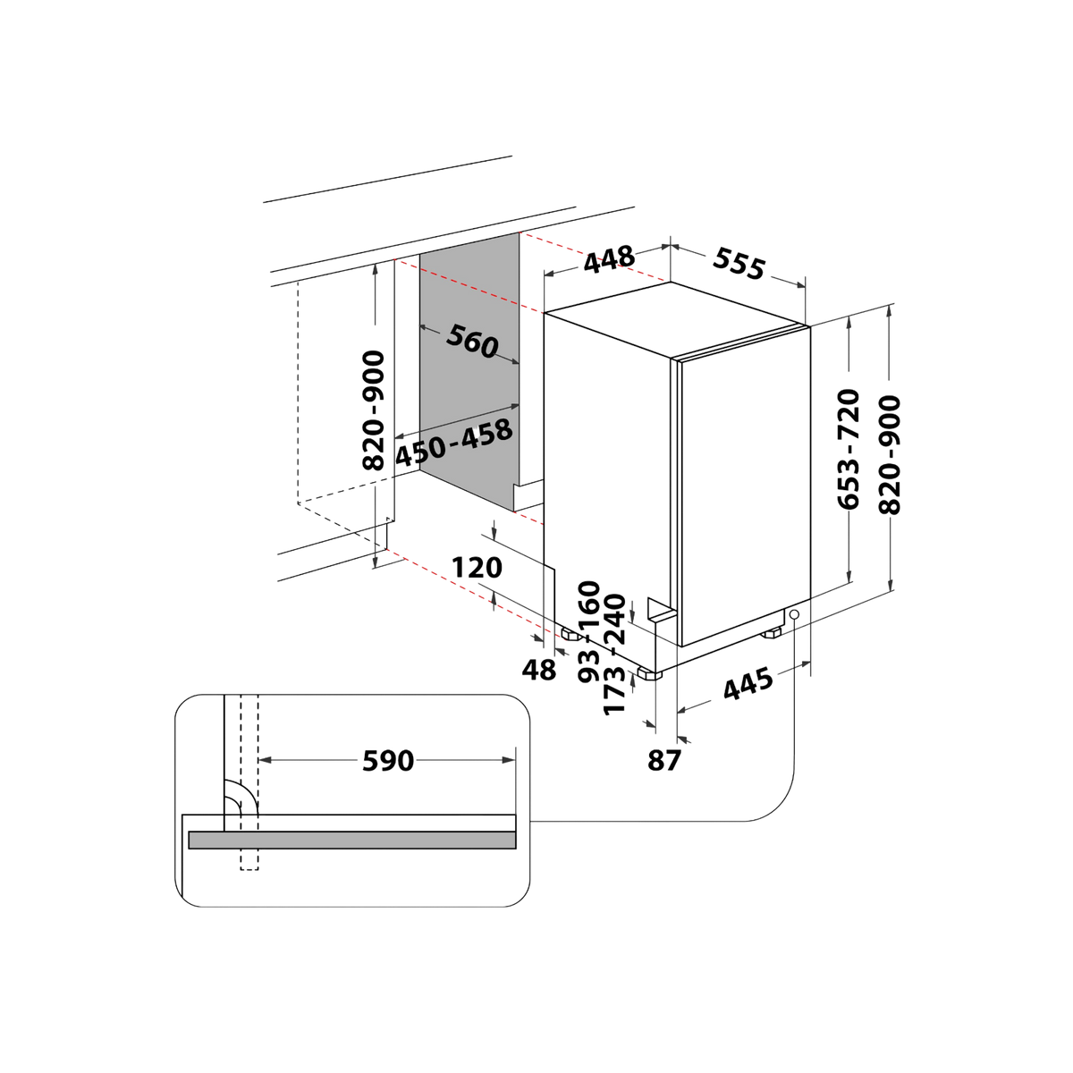 Zmywarka do zabudowy Indesit DSIO 3M24 C S 45cm.
