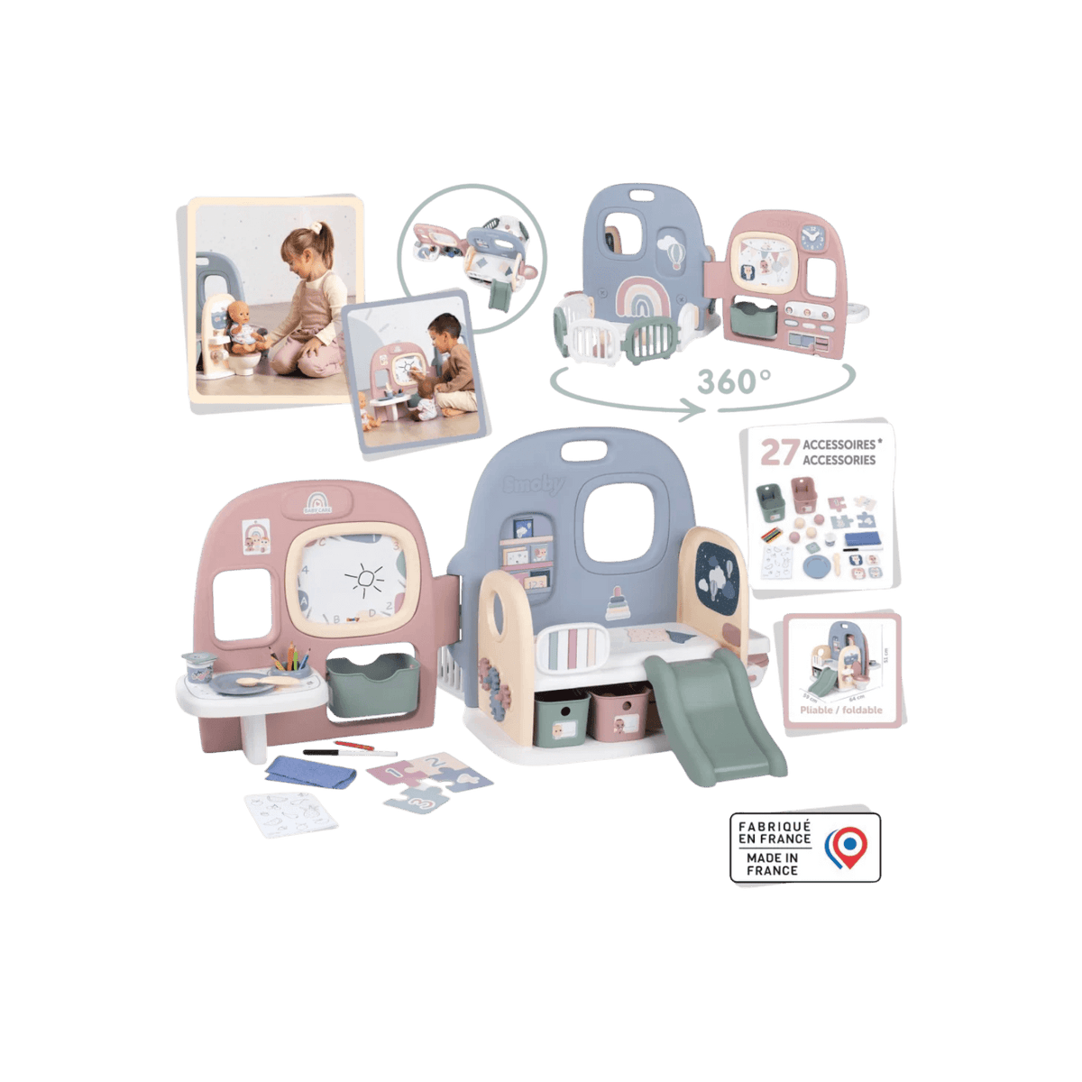 Kącik zabaw dla lalki 5w1 Smoby Baby Care 27 akcesoriów.