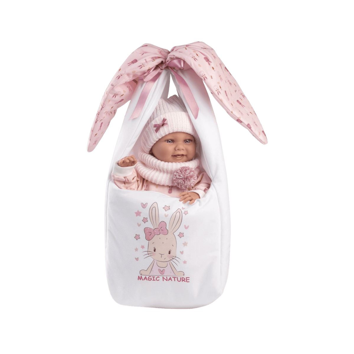Lalka Llorens bobas Nica winylowa 40 cm w nosidełku Magic Nature.