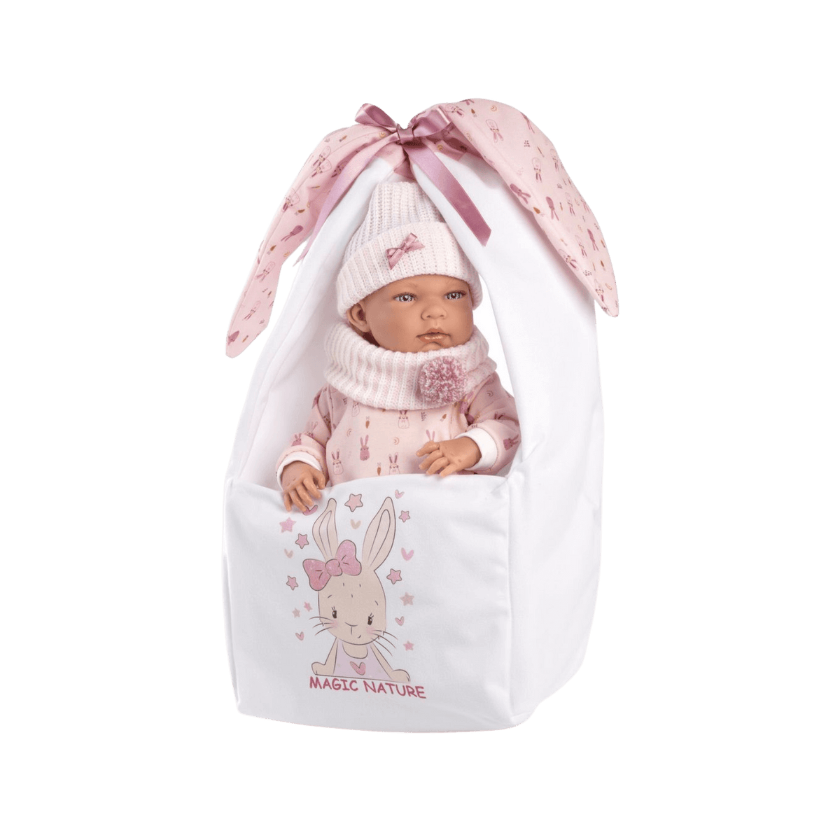 Lalka Llorens bobas Nica winylowa 40 cm w nosidełku Magic Nature.
