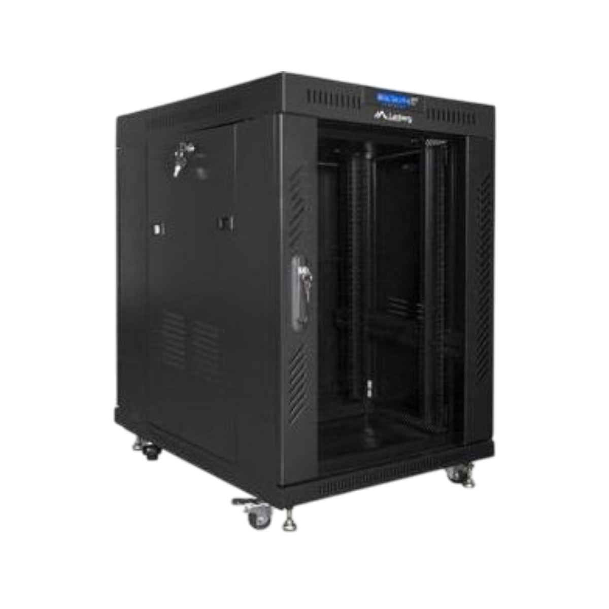 Szafa rack Lanberg 19" 15U 600x800mm stojąca LCD V2 Drzwi szklane Czarny.