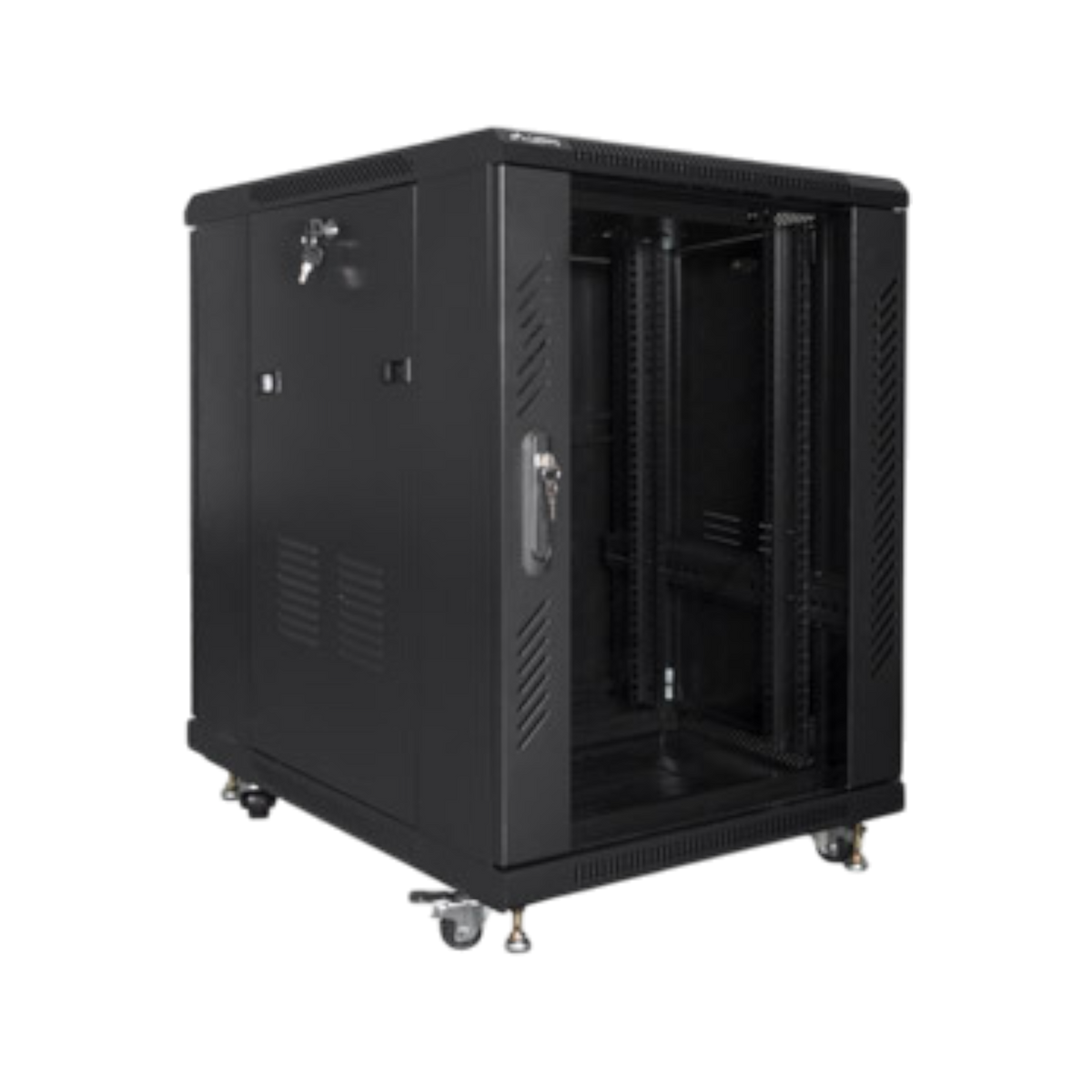 Szafa rack Lanberg 19" 15U 600x800mm stojąca Drzwi szklane Czarny.