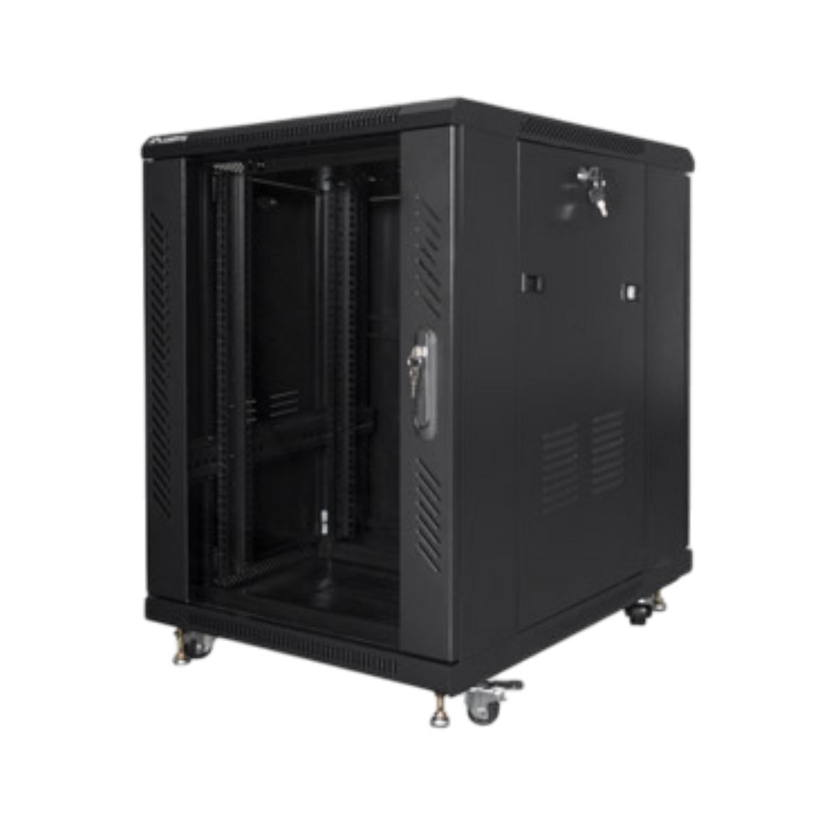 Szafa rack Lanberg 19" 15U 600x800mm stojąca Drzwi szklane Czarny.