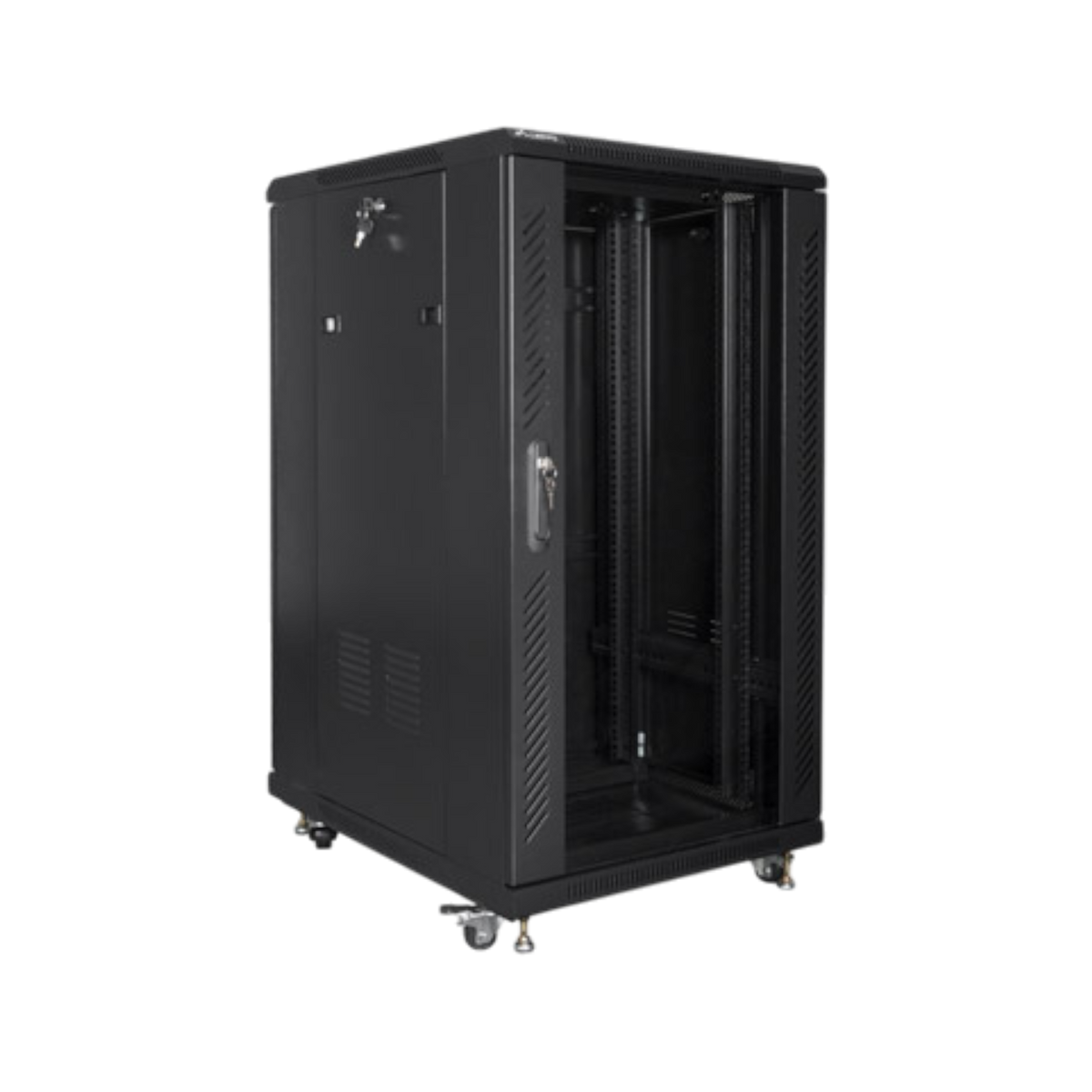 Szafa rack Lanberg 19" 22U 600x800mm stojąca Drzwi szklane Czarny.