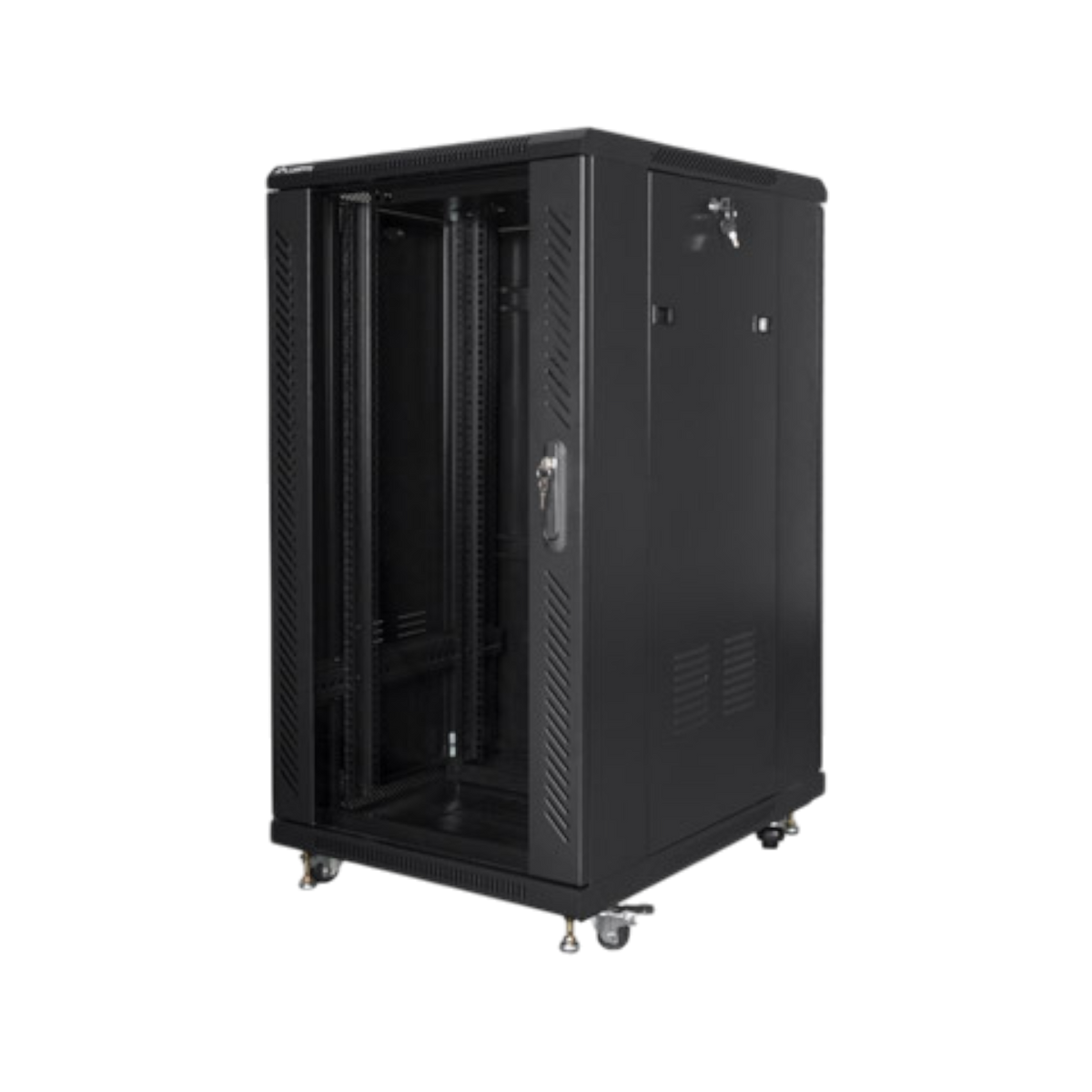 Szafa rack Lanberg 19" 22U 600x800mm stojąca Drzwi szklane Czarny.