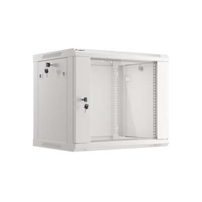 Szafa rack Lanberg 19" 9U 600x450mm wisząca V2 Drzwi szklane Szary.
