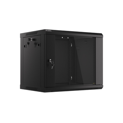Szafa rack Lanberg 19" 9U 600x450mm wisząca V2 Drzwi szklane Czarny.