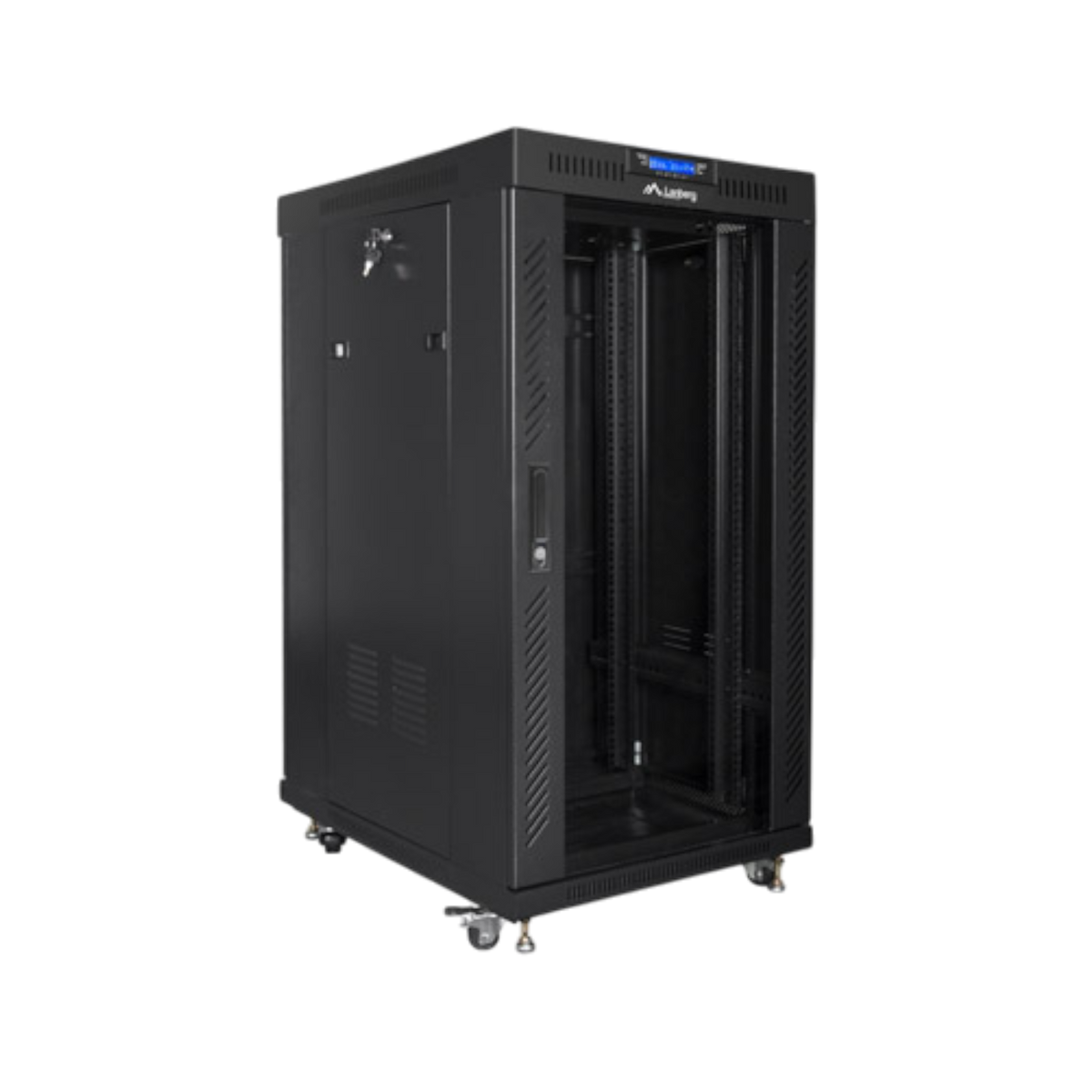 Szafa rack Lanberg 19" 22U 600x800mm stojąca LCD V2 Drzwi szklane Czarny.