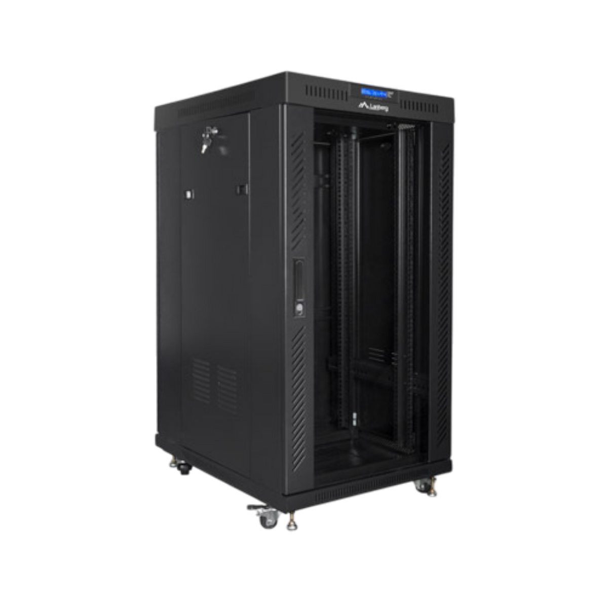 Szafa rack Lanberg 19" 22U 800x800mm stojąca LCD V2 Drzwi szklane Czarny.