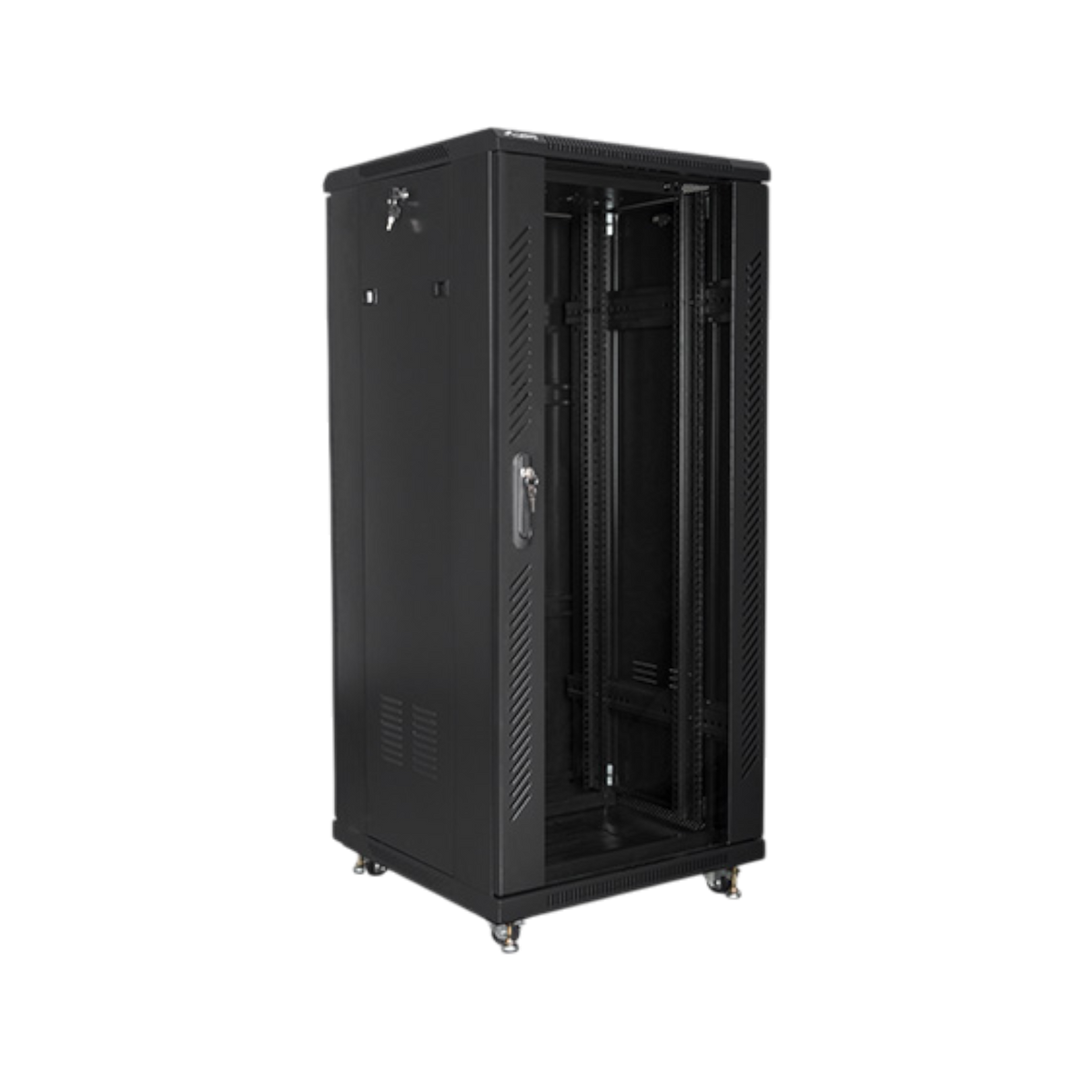 Szafa rack Lanberg 19" 27U 600x600mm stojąca Drzwi szklane Czarny.