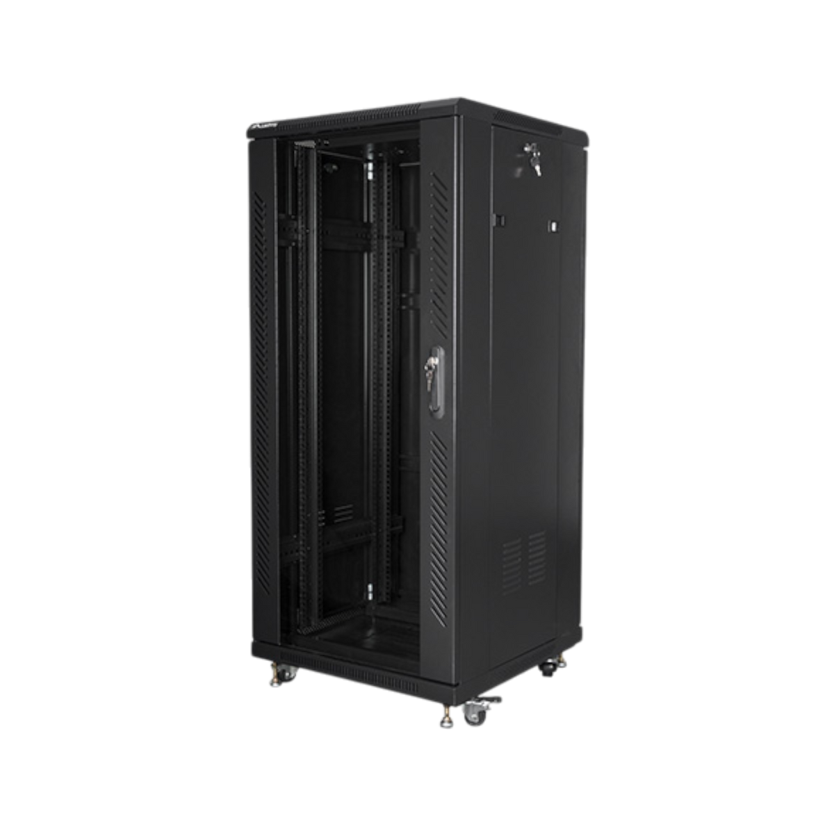 Szafa rack Lanberg 19" 27U 600x600mm stojąca Drzwi szklane Czarny.