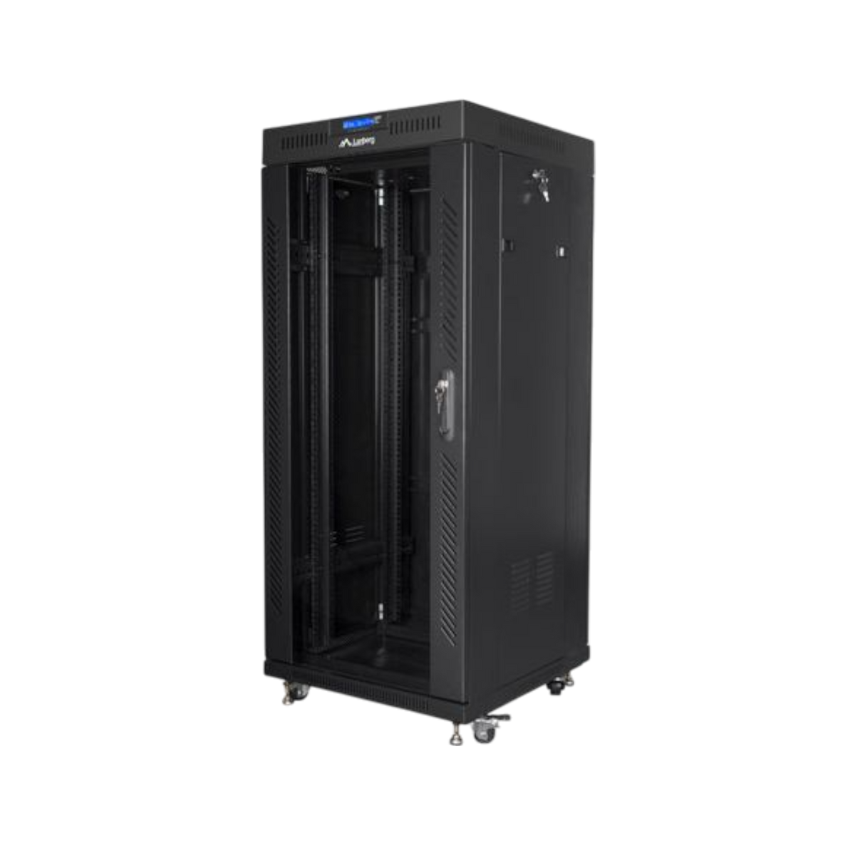 Szafa rack Lanberg 19" 27U 600x600mm stojąca LCD Drzwi szklane Czarny.