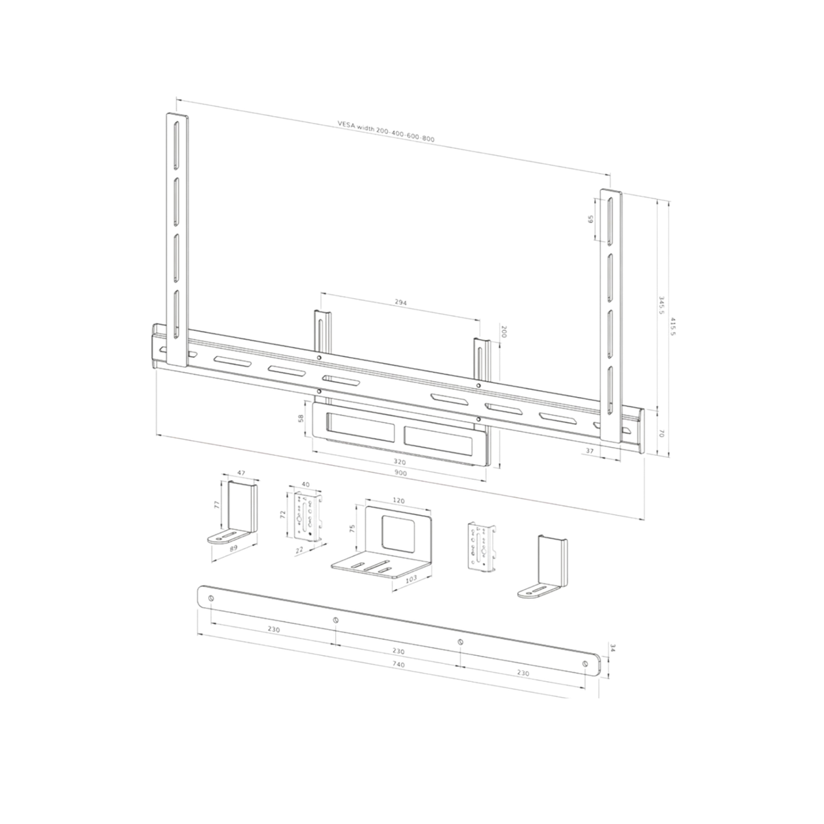 Uchwyt na wideobar Neomounts AV2-500BL 43" - 110" VESA 10kg.