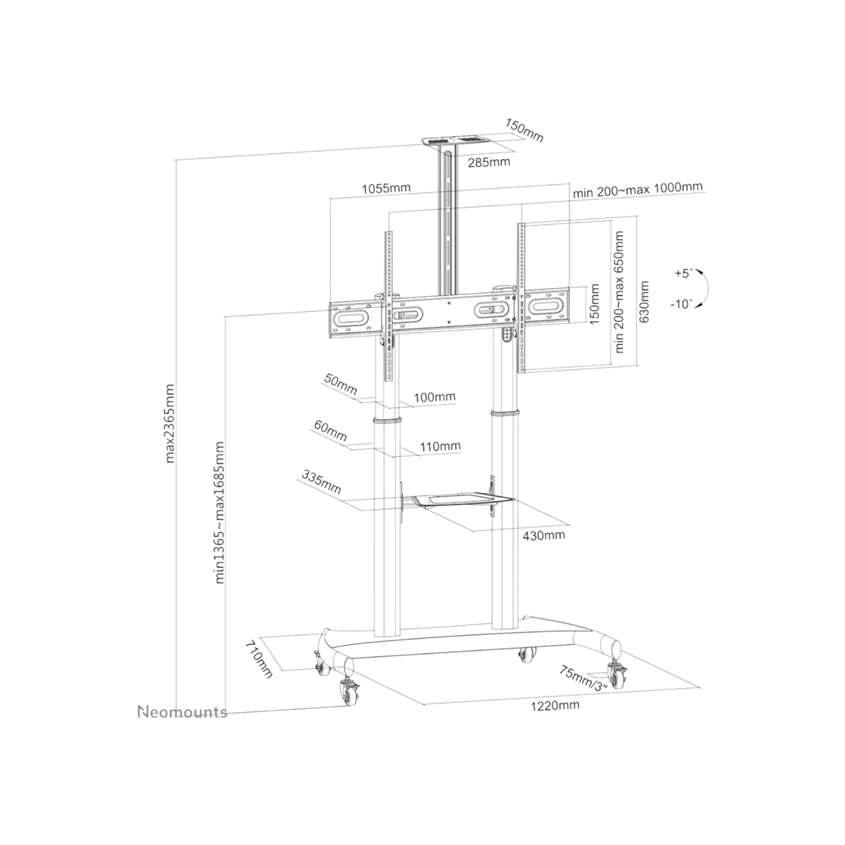 Stojak podłogowy do monitora Neomounts PLASMA-M1950E 60" - 100" VESA 100kg.