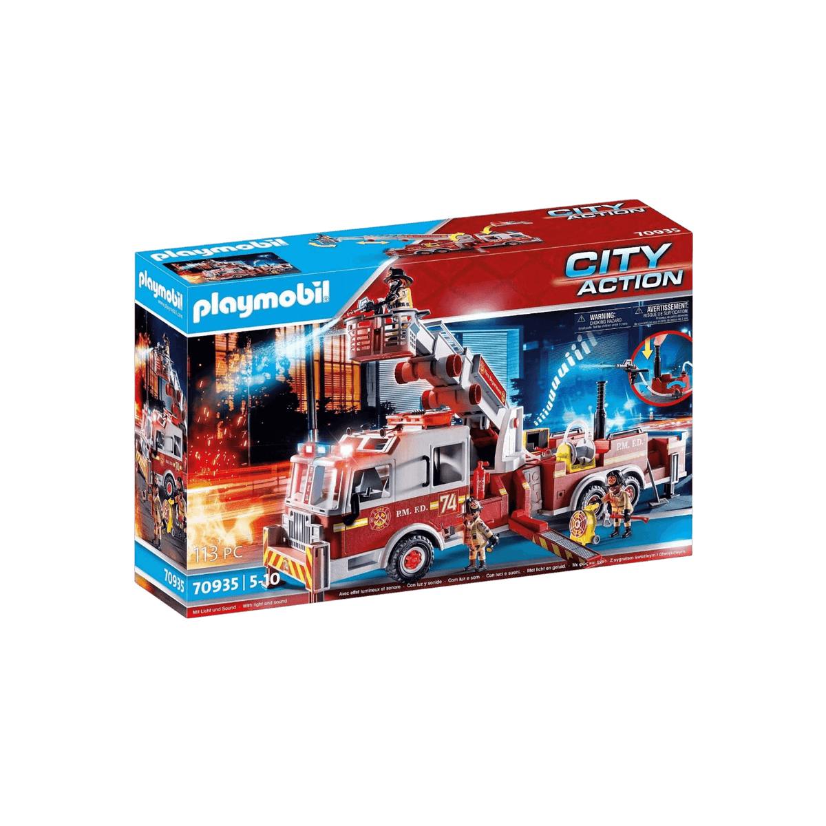 Playmobil Zestaw figurek City Action 70935 Wóz strażacki: US Tower Ladder.