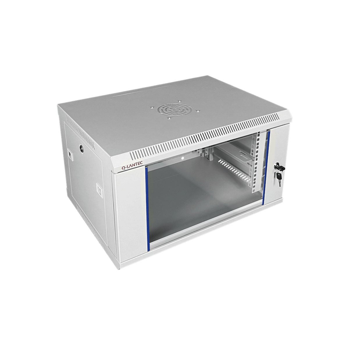 Szafa rack Q-LANTEC 19" 6U 600x450mm wisząca Drzwi szklane Szary.