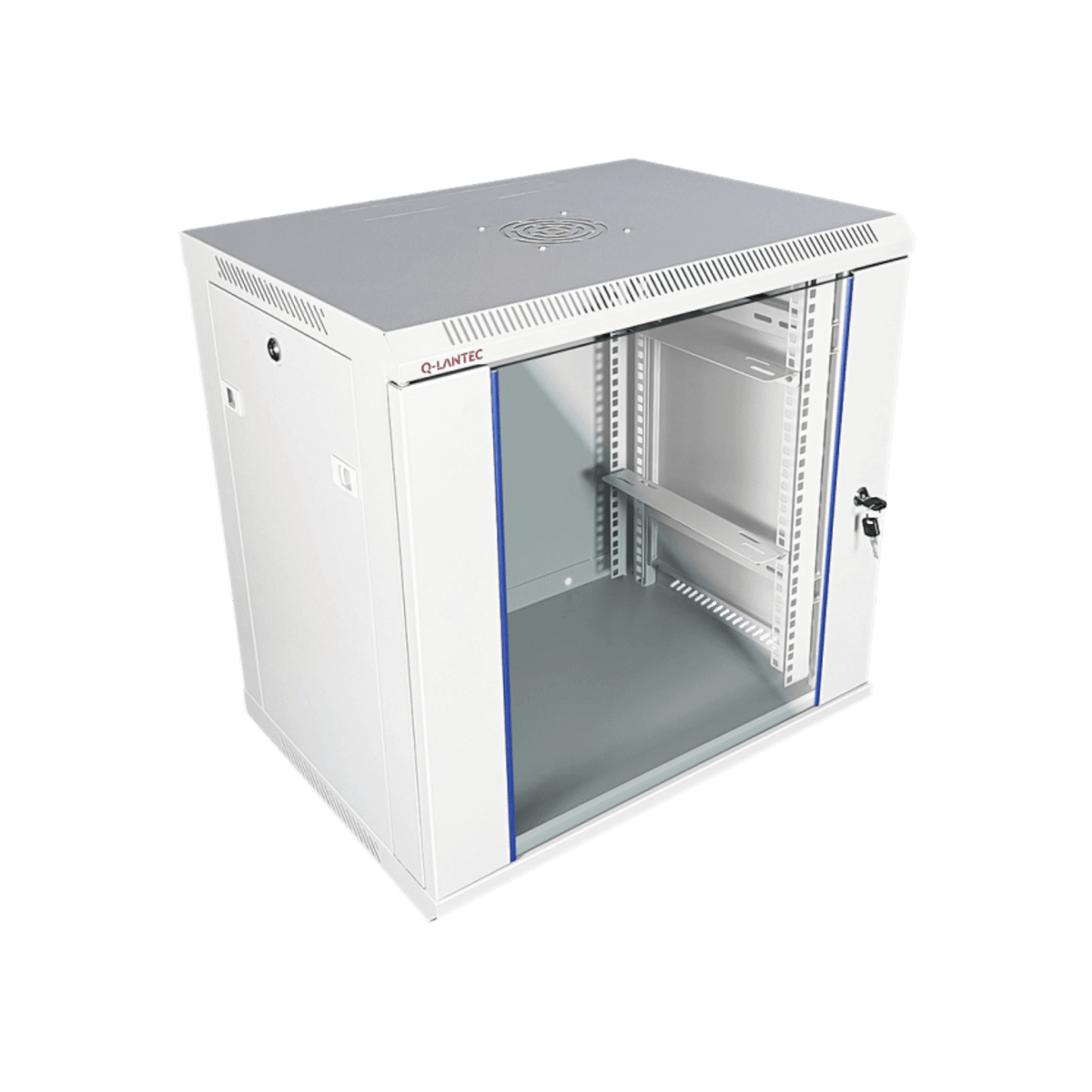 Szafa rack Q-LANTEC 19" 9U 600x450mm wisząca Drzwi szklane Szary.