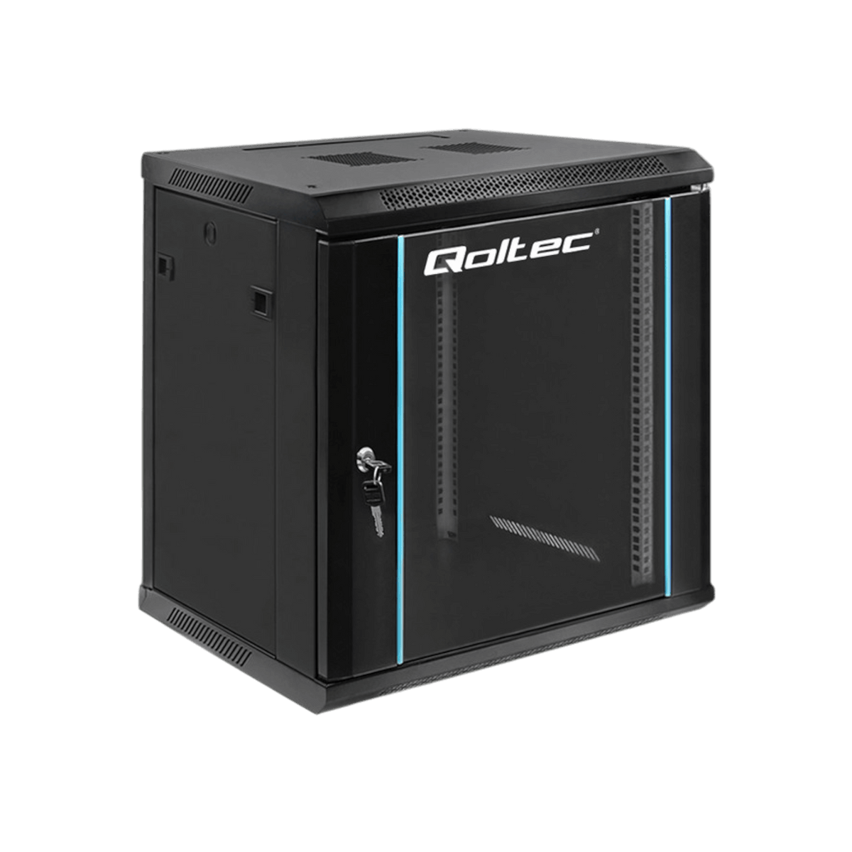 Szafa rack Qoltec 19" 12U 600x635x450mm wisząca Drzwi szklane Czarny.