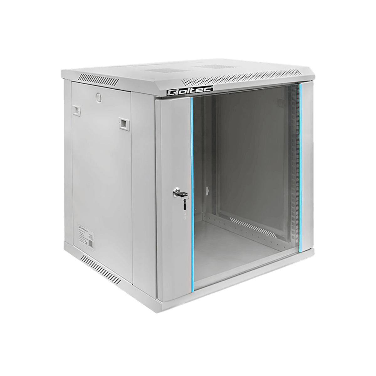 Szafa rack Qoltec 19" 12U 600x635x450mm wisząca Drzwi szklane Szary.